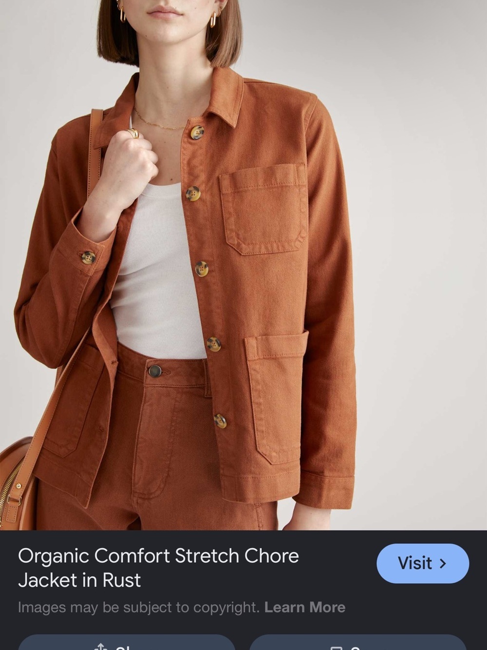 Quince Women's Organic Comfort Stretch Chore Jacket Rust Small S NWOT - Picture 3 of 13